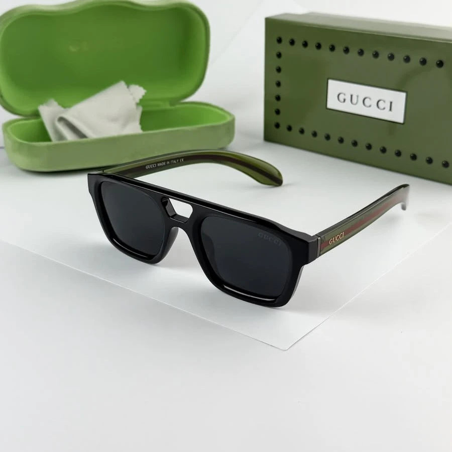 Gucci Black Web Stripe Keyhole Aviator Sunglasses