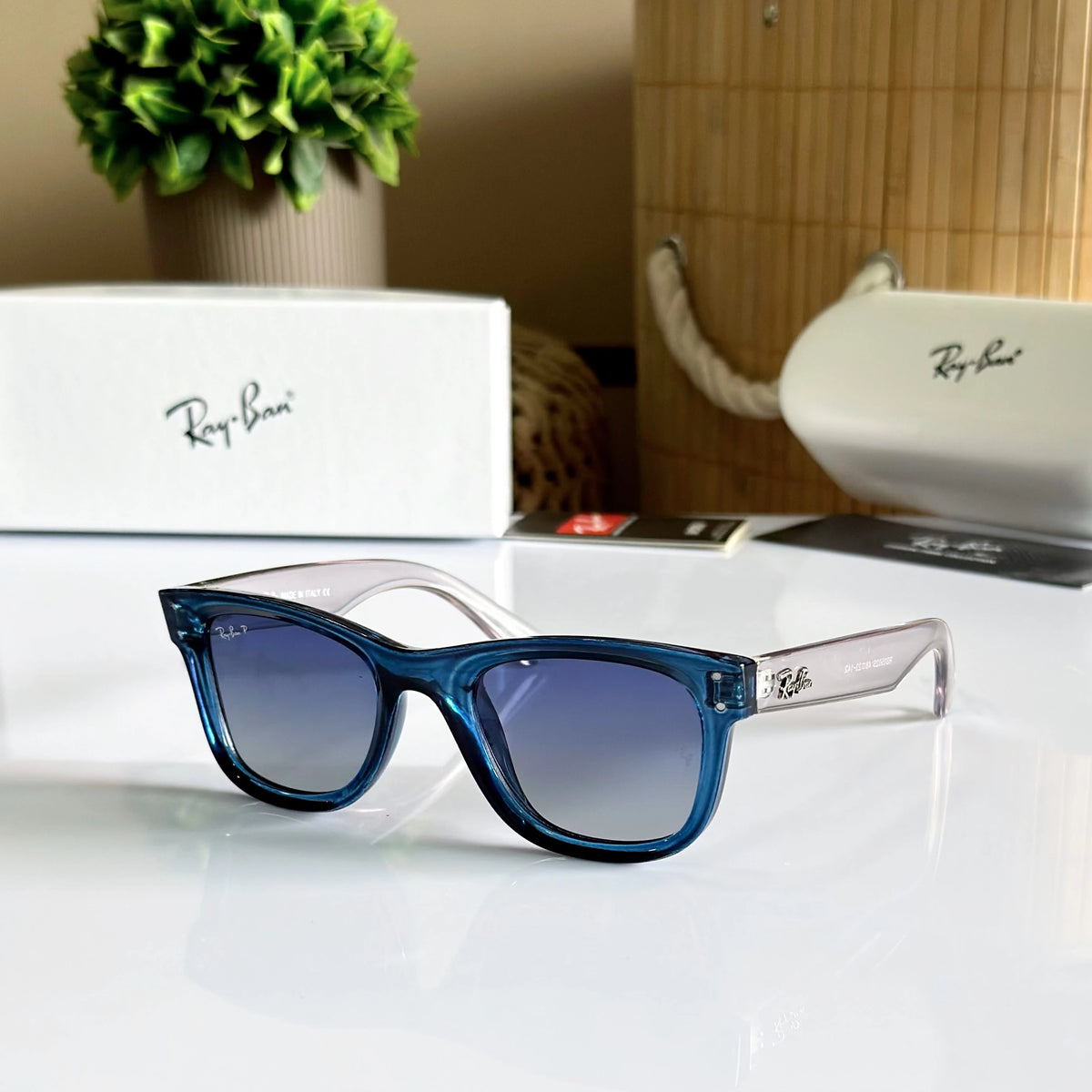 RB-4001 Blue Translucent Wayfarer Sunglasses