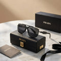 Prada Linea Rossa Double Bridge Aviator Sunglasses - Black / Dark Grey Lens
