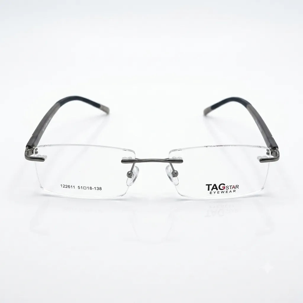 Spexxo Rimless Gunmetal & Blue Rectangular Eyeglasses